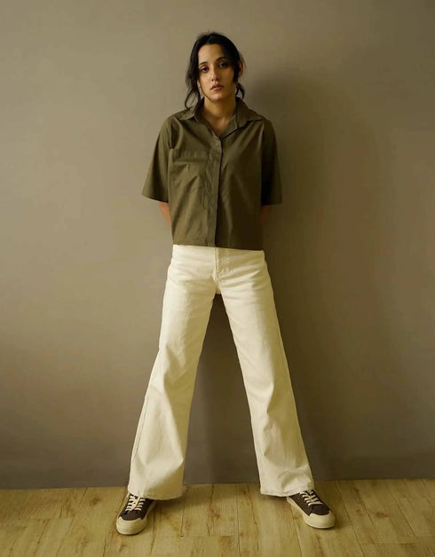 CROPPED PATCH POCKET SHIRT